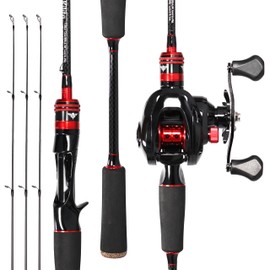 Kilitn Fishing Rod and Reel Combo, Baitcaster Rod 2-Piece & Reel, L/M/MH Power Replaceable Tips, Strong Carbon Fiber Rod with EVA Handle for Freshwater or Saltwater Fishing (Casting Right 6FT)