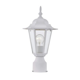 Gruenlich Outdoor Post Lighting Fixture with One E26 Medium Base Max 60W, Metal Housing Plus Glass, Bulb Not Included (White Finish)