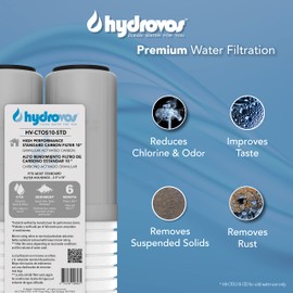 HYDROVOS 10" x 2.5" Whole House Water Filter, CTO Carbon Water Filter Replacement, High Efficiency 2-in-1 GAC & PP Removes Sediment, Chlorine, Pack of 4