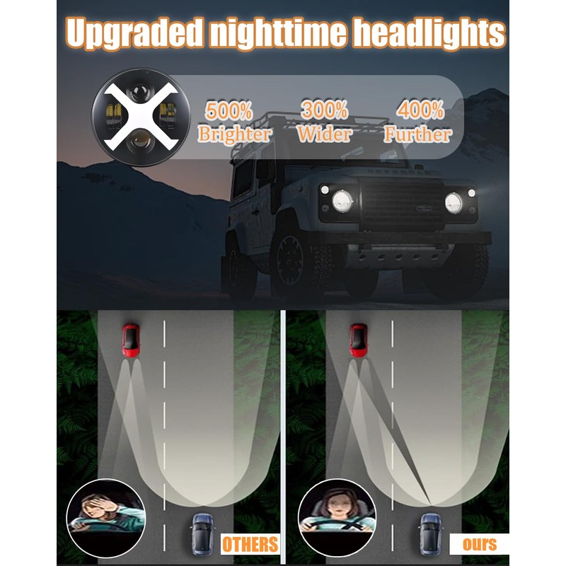 HENGTUAUTO 7inch Round X-Style Headlights White DRL Amber Turn Signal