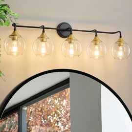 Gednbo Bathroom Vanity Light with Clear Glass Shade, E26 Base, Bathroom Light Fixtures Over Mirror, 39 Inch Vanity Lights for Bathroom (Exclude E26 Bulb) (Black and Gold, 5-Lights)