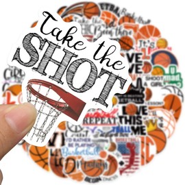 Cool Basketball Stickers for Kids Teens Adults, 50PCS Love Basketball Hapiuen Vinyl Waterproof Sport Stickers for Water Bottles Laptop Scrapbook, Cute Sport Decals, Party Supplies