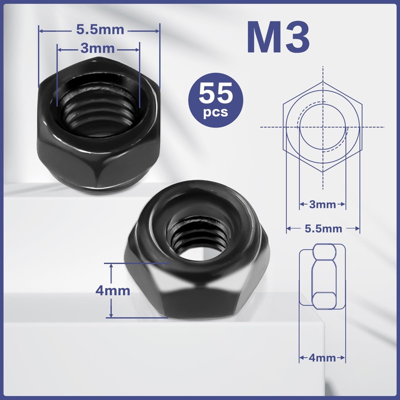 M3 Nuts Self-Locking Nuts Carbon Steel Nut M3 Pack of