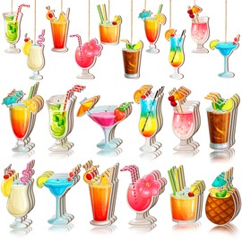 36 Pcs Christmas Wood Hanging Ornaments Christmas Ornaments for Tree Christmas Tree Decorations Hawaiian Beach Wooden Pendant Decorations with String for Luau Party Supplies(Cocktail)