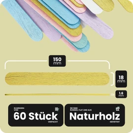 Netuno 60 Pastel Coloured Wooden Craft Sticks 15cm 5.9 inches Wood Popsicle Sticks Lolly Sticks Lollipop Multicoloured Wooden Sticks ice Cream Wood Sticks for Decoration Crafting DIY Home School