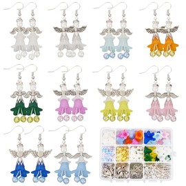 SUNNYCLUE 1 Box DIY 10 Pairs Christmas Earring Making Kit Angel Wings Charms Angel Charm Winter Holiday Xmas Charms Flower Bead Wing Spacer Beads for Jewellery Making Kits Adults Women Gifts Supplies