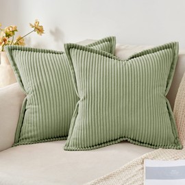 MIULEE Corduroy Cushion Covers Soft Decorative Square Throw Pillow Covers for Spring Cushion Soft Pillowcase Striped Corduroy Cushion Covers Pack of 2 for Home decor Sofa 60x60cm, Sage Green