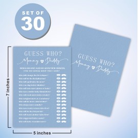 qyuvanbu Guess Who? Baby Shower Game Kit - Minimalism Blue Calligraphy - 30 Double-Sided Fill in Game Cards for Baby Shower, Gender Reveal Party Favor, Decorations & Supplies - B04