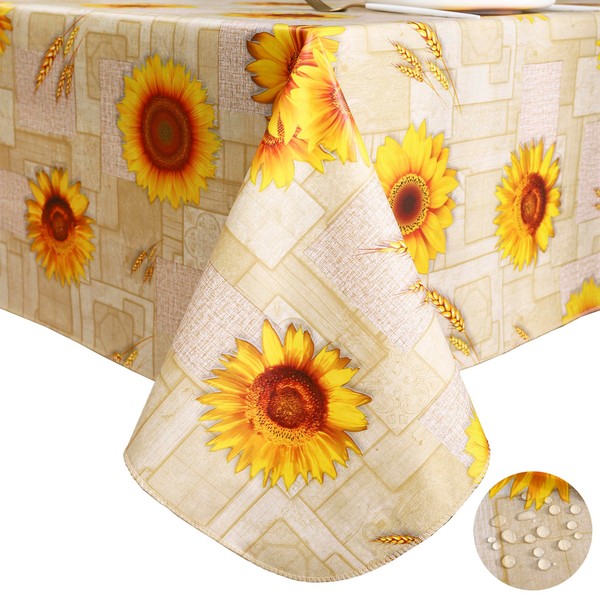 Yafe Heavy Duty Vinyl Tablecloth with Flannel Backing Waterproof Oil-Proof