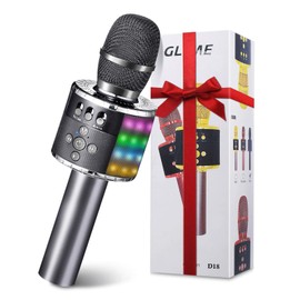 GLIME Wireless Karaoke Microphone, Portable Bluetooth Karaoke Microphone with LED Disco Light, Compatible with Android/iOS/PC/Smartphone (Black)