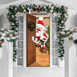 200 x 90 cm Christmas Door Cover Decoration, Christmas Decoration Door Banner, Santa Background Door Hanging, Christmas Decoration, for Home Wall Door Curtain Christmas Party Decoration