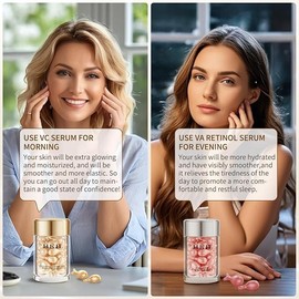 HKH Suero Facial Antiarrugas Con Vitamina C(30 Cápsulas, Incluye Tijeras). Suero De Noche Antiarrugas Con Vitamina C Y Vitamina A, Colágeno Y Retinol 