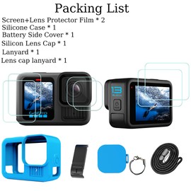 PCTC Silicone Sleeve Case for Go Pro Hero 13 Black, 6Packs Screen Protector for Hero 13&Battery Side Cover &Lens Cap& Lanyard,Accessories Kit Only for GoPro Hero 13 (Blue)