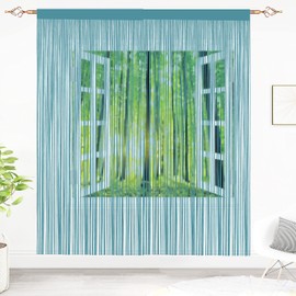 Taiyuhomes String Door Curtains Fly Screen Curtain For Window Decorations Living Room Doorways Crystal Plain Tassel (Blue2, 90 x 200 cm)