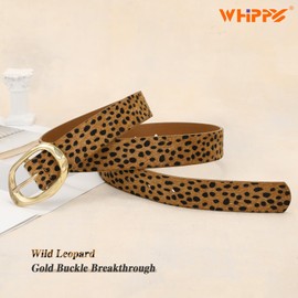 WHIPPY Leather Belt for Women Casual Waist Belt with Gold Buckle Fashion Ladies Belt for Jeans Pants Dress,Leopard,M