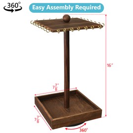 Ikee Design 2 Pcs Set Wooden Rotating Jewelry Display Stand Tower,Jewelry Organizer for Necklace and Bracelet,Rotating Necklace and Bracelet Holder Organizer,Jewelry Stand for Shows, Brown Color