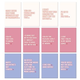 24 Pack Coworker Valentine's Day Cards, Office Valentine's Day Party Cards Set, 12 Assorted Designs of Work Valentines Cards With Envelopes, Bulk Valentine's Day Cards for Coworker Boss Employee