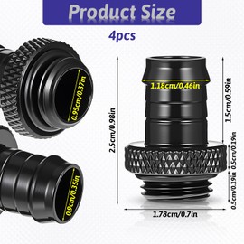 4 Pack G1/4" to 3/8" Barb Fitting for Soft Tube, Water Cooling Hose Barb Fitting Adapter for Soft Tubing PC Water Cooling System Soft Tube Connectors, Black