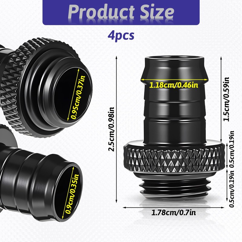 4 Pack G1/4" to 3/8" Barb Fitting for Soft Tube,