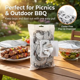 Pull style Reusable Aluminum Foil Food Covers, Elastic Stretch Design with Protection, Bowl Covers for Bowls, Plates, Pots Containers, for Kitchen Use, Picnics & Food Storage (30 Pack)