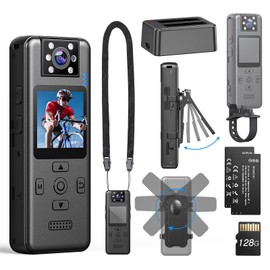 BOBLOV Body Camera with Two Batteries, A30 Min Body Cam Supports 6 Hrs Shooting, 4K Ultra HD Recording with 180° Rotatable Lens, Three Mounting Options for Delivery, Outdoor Adventures (4K 128G)