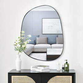 ELEHUME Asymmetrical Wall Mirror for Decor 27"*35", Modern Black Framed Wall Mirror for Living Room Bathroom Bedroom Entryway ELE-STOU-0063HEI