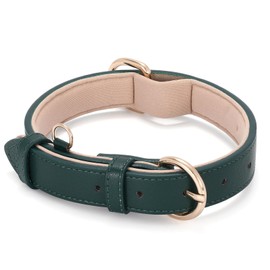 WHIPPY Leather Dog Collar for Small Medium Large Dog Soft Breathable Adjustable Leather Padded Puppy Collar Heavy Duty Waterproof Dog Pet Collar Metal Buckle, Green 18.90 Inches
