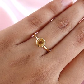 TJC Citrine Solitaire Ring for Women Engagement Ladies Rings in Yellow Gold Plated 925 Sterling Silver Size O Bezel Setting Metal Wt. 2.4 Grams