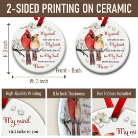 SOL VIBES Cardinal Memorial Ornament, Christmas Ceramic Ornaments, Remembrance Gift for Loss of Mom, Dad, Grandma, Grandpa, Sympathy Bereavement Condolences Gifts