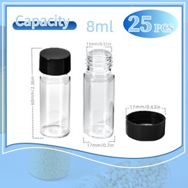 QOAEZK 25 PCS 8ML(2 Dram) Clear Sample Vials, Small Liquid Glass Vial,Borosilicate Glass Empty Vials with Caps, 17 * 60mm,15-425 Black Screw Caps with PE Liners
