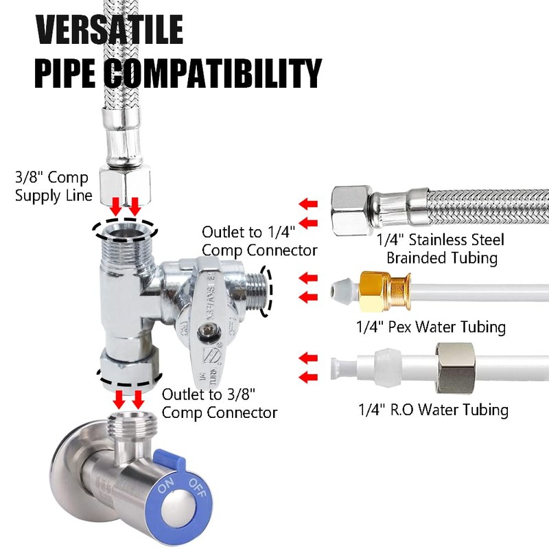 TT FLEX Tee Stop Valve, 3/8 Inch x 3/8 Inch