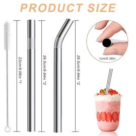 4-Pack Reusable Stainless Steel Boba Straws Metal, 26.5×1cm Stainless Steel Straight Metal Straws Set with 1pcs Brushe, Metal Straw Replacement, for Bubble & Boba PearlsTea, Smoothie, Milkshakes
