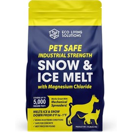 ECO LIVING SOLUTIONS - Snow & Ice Melt | Pet Safe | Industrial Strength | Magnesium Chloride | Works Under -1 °F | Safe for Concrete Driveway and Roof | Better Than Rock Salt (19 LBs)