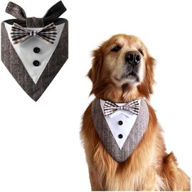 Dog Tuxedo, Dog Wedding Bandana Collar with Bow Tie, Adjustable Dog Tux Formal Dog Costumes for Small Medium Large Dogs (Coffee, M)