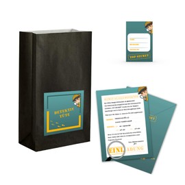 EventBoxx 12 x Detective Invitation Cards Children's Birthday Girls Boys with or without Party Bag | High-Quality Cards with Top Secret Detective Motif (Invitation, Place Cards, Party Bag)