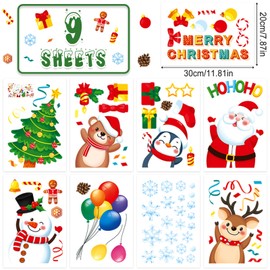 AULEEP 9 Sheets Christmas Window Clings,79 pcs Double-Sided Christmas Window Stickers Decal for Party, Christmas Window Decorations with Santa Claus Reindeer, Merry Christmas Holiday Cling for Glass
