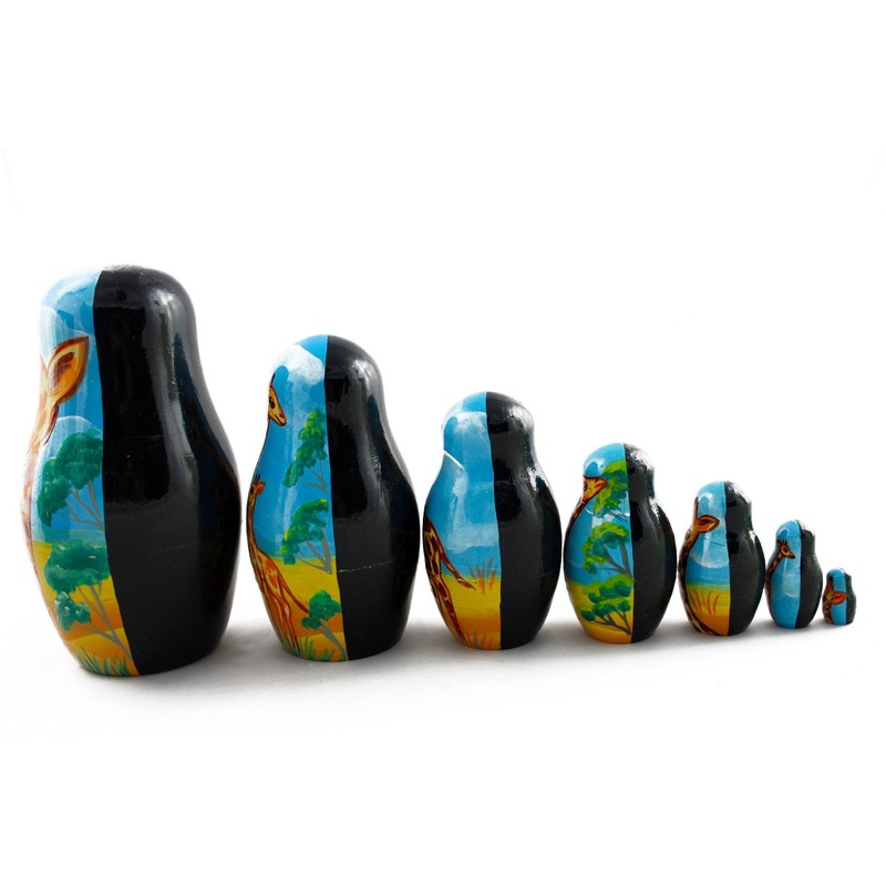 Matryoshka Babushka Russian Nesting Wooden Stacking Doll Giraffes in Africa