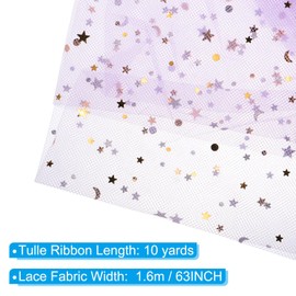 PATIKIL 10 Yards Tulle Fabric, 63inch Glitters Tulle Fabric Rolls Lace Sequin Ribbon Netting Stars Moon for Tutu Skirt Dress DIY Crafts Birthday Wedding Party Decoration, Purple
