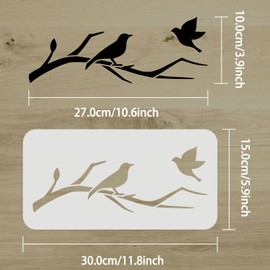 FINGERINSPIRE Birds Tree Branches Stencil 30x15cm Reusable Furniture Details Stencil Plastic PET Bird Drawing Stencils Art Craft Stencil for Wall Windows Cabinets Home Decor
