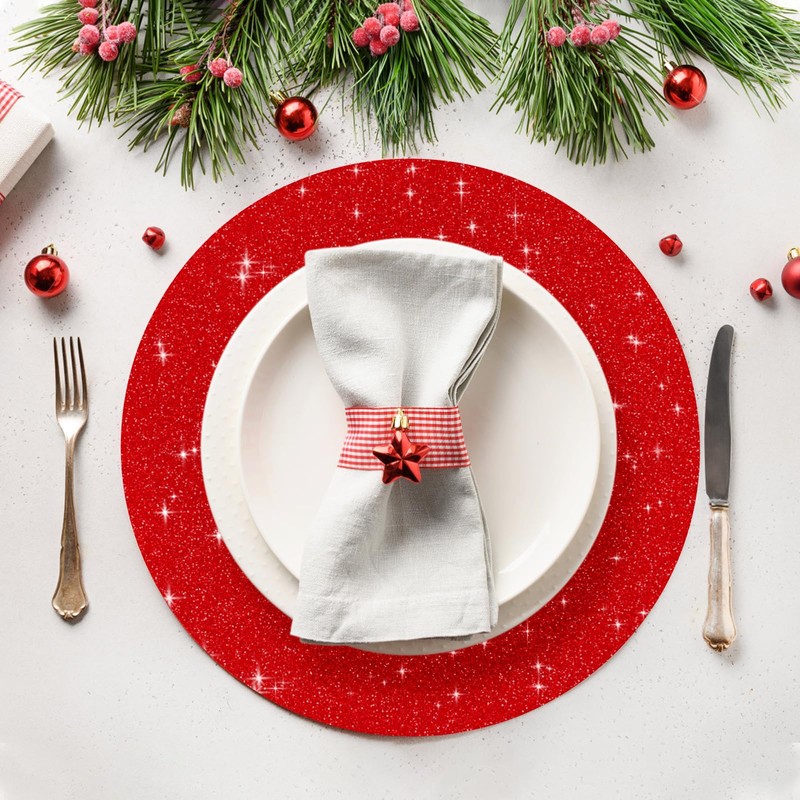 30 PCS Red Paper Placemats Round Place Mat Glitter Disposable