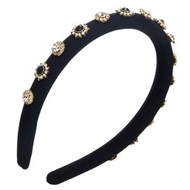 scicent Headband Women's Rhinestone Glitter Headband Sparkling Padded Hair Bands with Vintage Crystal Thin Fabric Hair Band Party Hair Accessories for Women Girls (Black) - 27021