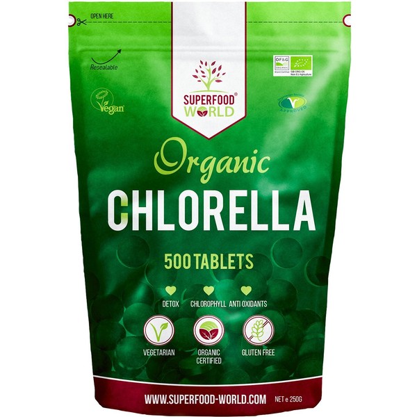 Organic Chlorella Tablets (500 X 500mg) Premium Detox Chlorophyll Superfood | Natural Source of Vegan Protein, Minerals & Vitamins | Cracked Cell Wall | Ideal for Health, Detox, Skin, & Energy