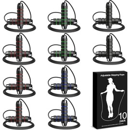 Jump Rope,Adjustable Jump Rope for Men, Tangle-Free Rapid Speed Jump Rope for Women with Soft Foam Handles,Jump Ropes for Fitness with Ball Bearings - Color: Red+Black+Blue+Green-10Pack