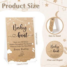 Gemscream 101 Pcs Baby Shower Games Include Paperboard Hunt Sign with 100 Mini Plastic Babies Tabletop Sign Funny Baptism Prizes for Gender Reveal Party Favors