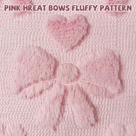OECTVD Pink Bow Pillow Covers 18x18 Set of 2 Girl Room Decor Mother Day Heart Throw Pillow Covers Soft Plush Faux Fur Wool Pillowcases for Home Sofa Living Room, Gifts for MOM Girls
