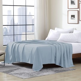 Cathay Home Hotel Luxury Wrinkle & Fade Resistant Double Brushed Ultra Soft Microfiber 1-Piece Single Flat Sheet - Blue Fog, Full (81" x 96")