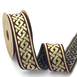 Fantastic Borders 11 Yard Jacquard Burgundy Celtic Knot Ribbon Sewing Trim 1.37 inch, Vintage Jacquard Ribbon, for DIY Sewing Trim