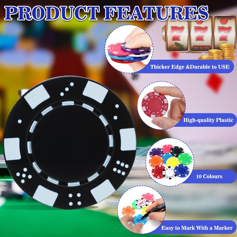 Coopay 250 Pcs Plastic Poker Chips for Texas Hold'em, Blackjack,