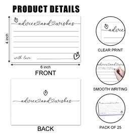 Lesixur 25 Advice and Wishes Cards, Double Sided 4x6 Greeting Card for Weddings, Bridal, Baby Shower, Graduation, Wedding Advice Cards (White) -04