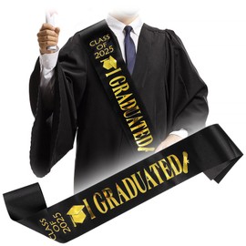 KEELYY Graduation Sash 2025, Graduation Sash with Gold Glitter Letter I Graduated, for School, Graduation, University, Graduation Party Decoration (Black)